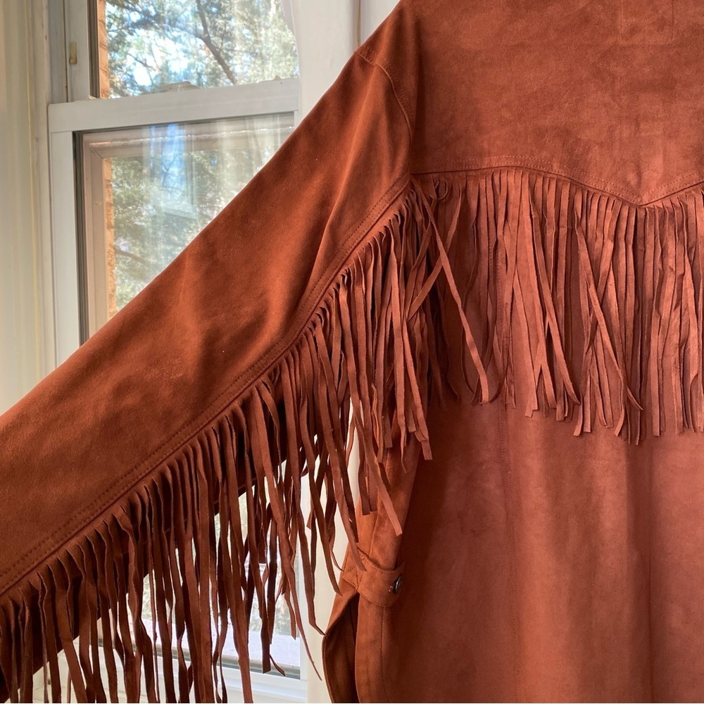 NWT Free People Fringe Out Vegan Suede Jacket Red Mahogany Medium - Picture 9 of 12